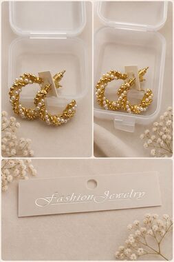 Gold Tone Pearl Hoop Earrings – Fashion Jewelry – New